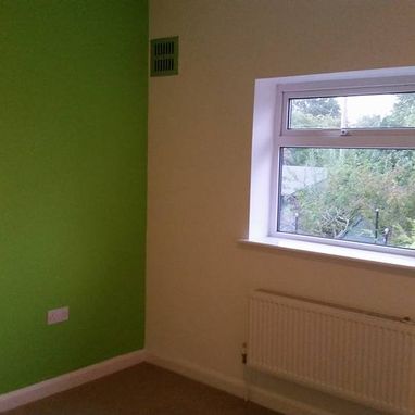 Recently decorated room with bright Green painted wall